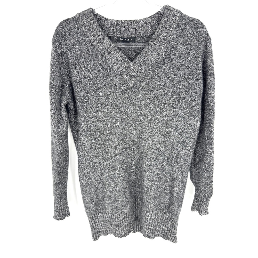 Athleta Vital V-Neck Sweater Gray Wool Cashmere Blend Marl Size Small